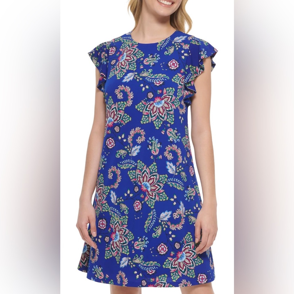 Jessica Howard Jessica Women's Printed Knit‎ Jersey Trap Cap Sleeve Size 12 NWT